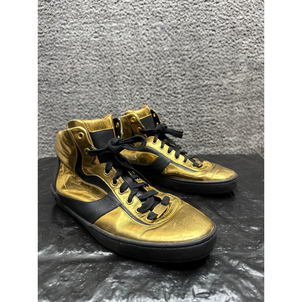 Bally Eroy Cat Eye Metallic Lace Up High-Top Sneakers Gold Mens Size 9.5D US